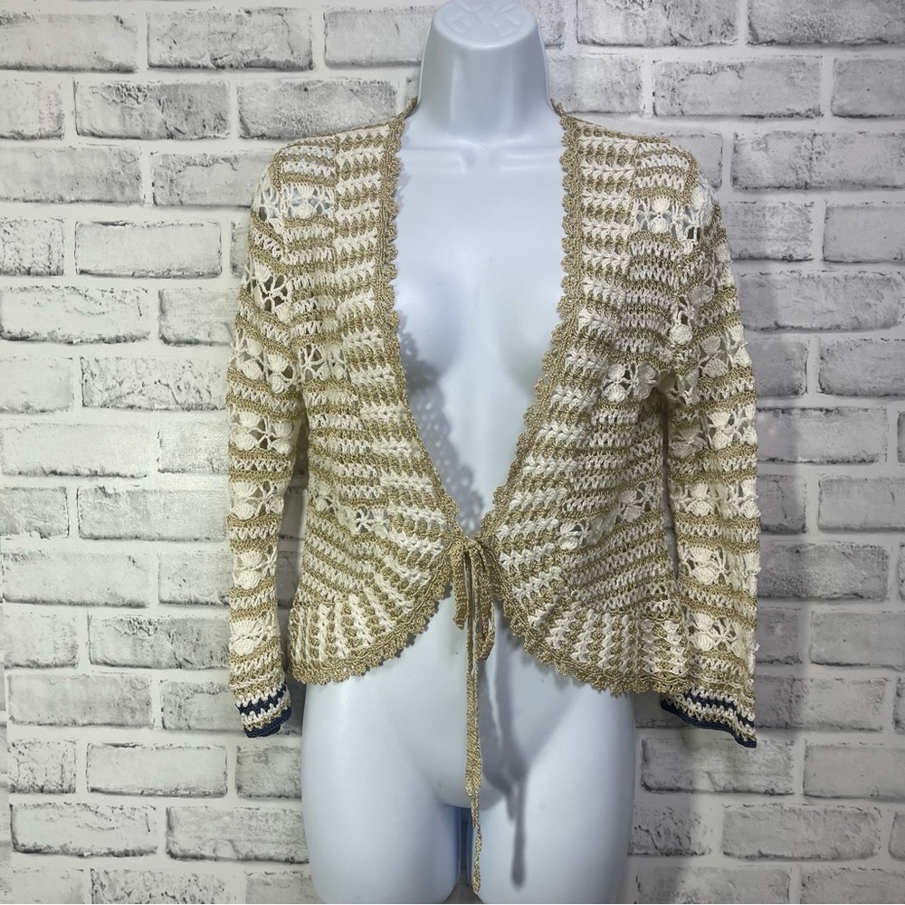 Karen Kane Petite Crocheted Tie Front Cardigan Medium Petite